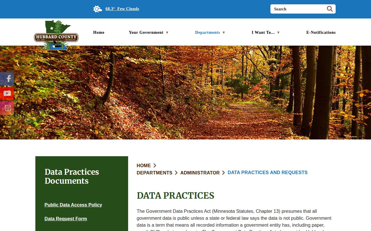 Hubbard County release records data-practices request page