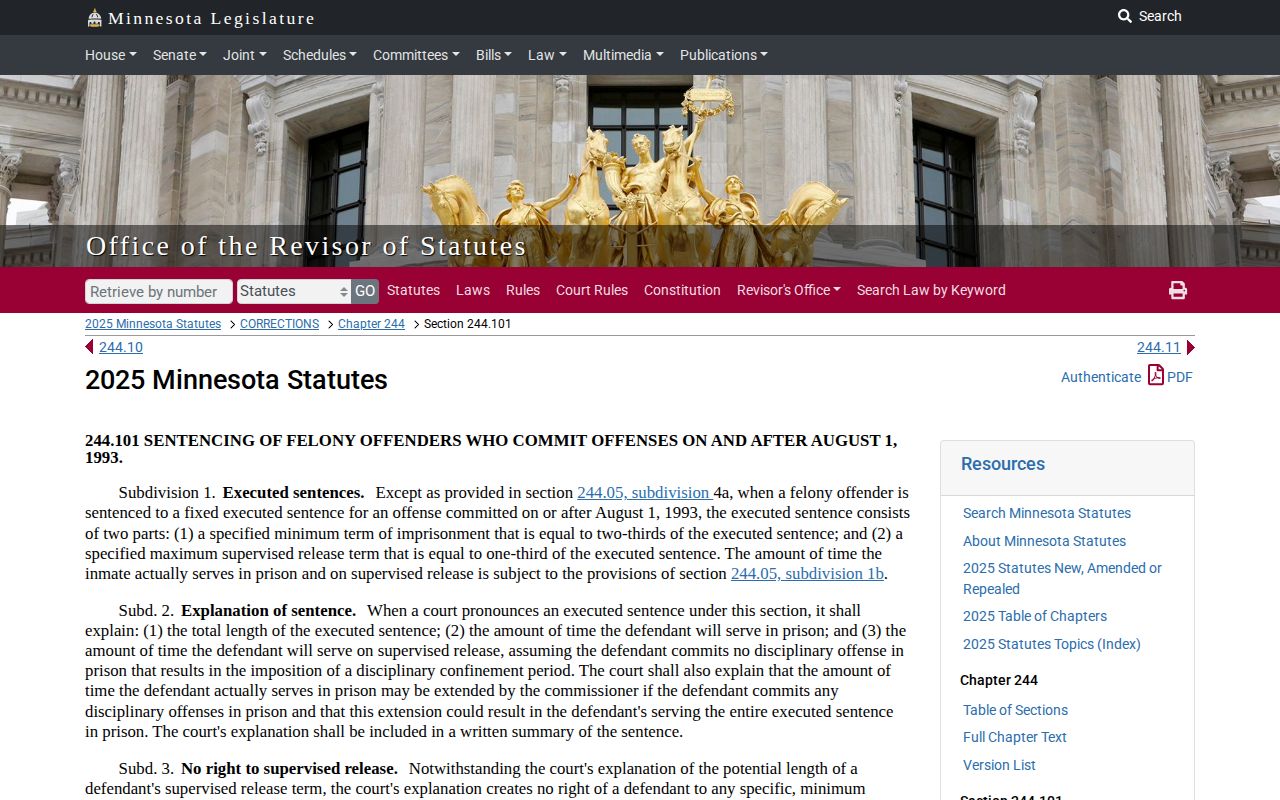 Minnesota two-thirds rule for Hubbard County projected release dates
