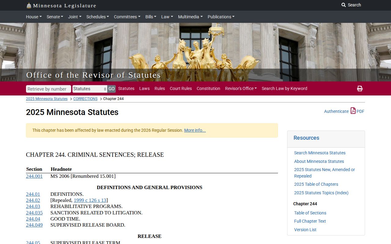 Minnesota earned incentive law affecting Hubbard County projected release dates