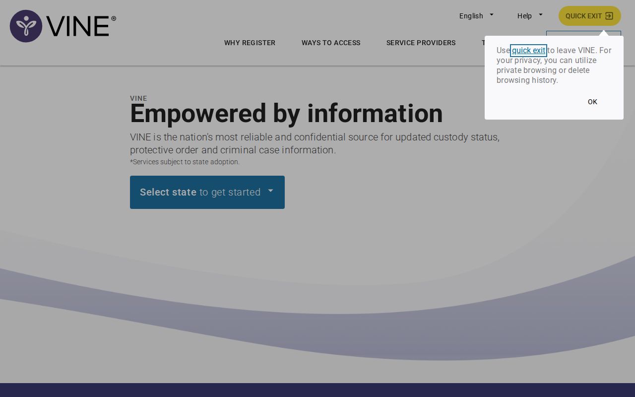 Hubbard County VINELink inmate search and release alert screen